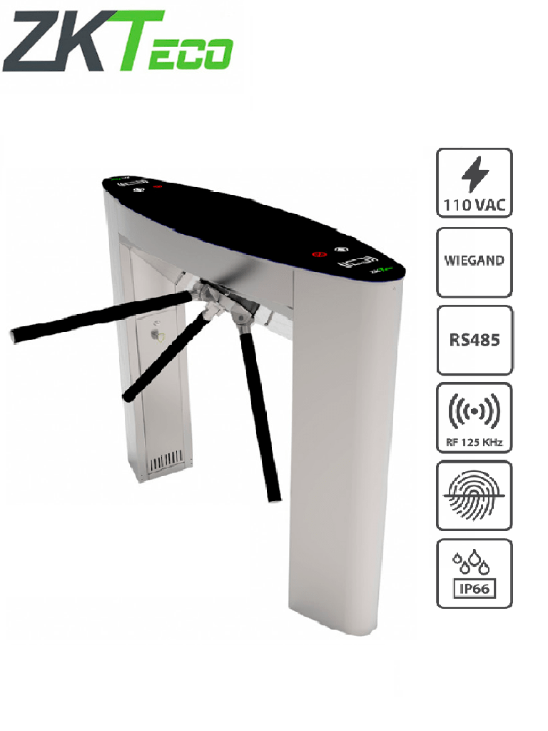 ZKTECO TS5022A - Torniquete Motorizado Bidireccional / Acero Inoxidable con Cubierta de Cristal Templado / 20 a 30 Personas x Min. / Carril 50 cm / Exterior Protegido / 110V / 2 millones de ciclos / Lectores FR1500ID y Panel InBio260 Integrados - TS5022A