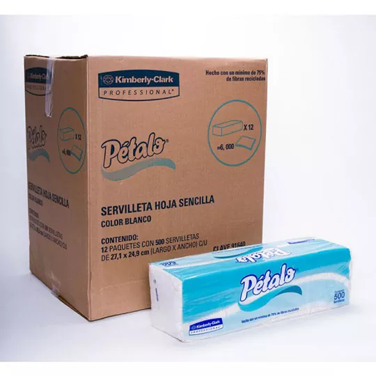 Servilletas blancas Petalo caja con 12 p Caja con 12 paquetes de servilletas blancas tradicionales de 500 hjs sencillas cada uno. dimensiones: 26.8 cm x 25.1 cm. marca: Petalo. Mod.: 91640                                                                                                             aq. 500 hjs.                             - PETALO