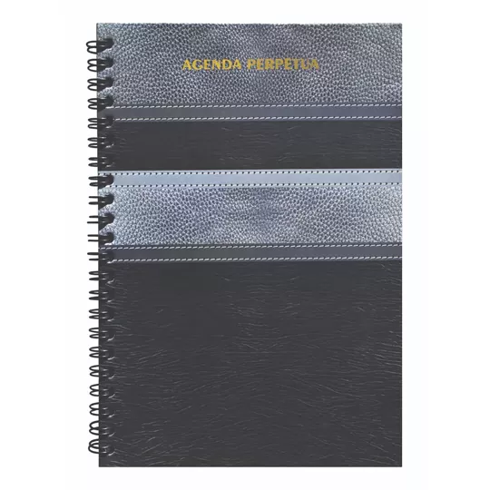 Agenda perpetua Pinos Altos color negro Pasta con textura y apariencia piel, espiral metálico, papel bond de 70 g, medida: 14 x 21 cm, con 85 hojas. - AGP1