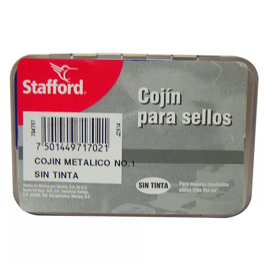 Cojín para sello Stafford estuche plásti Medida: 8 x 15.5 cm, cojín re-entintable con el que obtendrás aplicaciones de gran calidad y nitidez, su estuche plástico es de alta resistencia y la almohadilla de hule-espuma es de excelente absorción para distribuir uniformemente la tinta.              co No. 2 sin tinta                       - 309.COJ0012