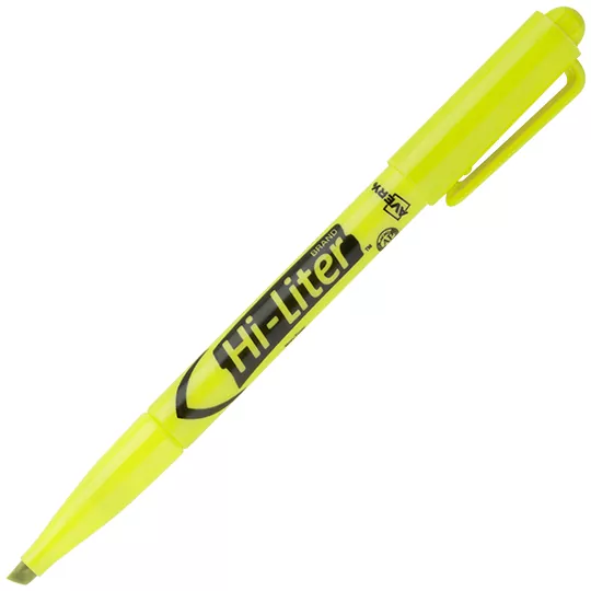 Resaltador Hi-Liter amarillo 12 piezas A Tamaño estándar, punta cincel, 3 anchos de línea, cuerpo de barril, no tóxico, caja con 12 piezas                                                                                                                                                               VERY color amarillo fluorescente         - AVERY