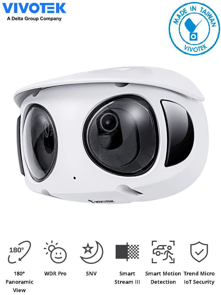 VIVOTEK MS9390-HV - Camara IP Panoramica 180º de exterior 8 Megapixeles, 4K, Luz IR 20mts, WDR Pro, Visión SNV, Smart Motion, Ciberseguridad Trend Micro, Microfono Integrado, Smart stream III, Protección IP66, IK10, ONVIF  - MS9390-HV