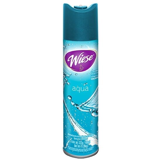 Aerosol Wiese aroma aqua 400 ml          Aromatizante aroma aqua de 400 ml / 323 gr. ideal para la oficina, hogar u otro lugar, su práctica valvula permite precisos toques de aerosol para refrescar el ambiente. fórmula con fijador para que aromatice mas                                            .                                        - WIESE