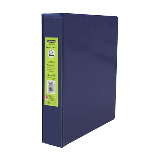 Carpeta panorama herraje D 3" ACCO co    Carpeta panorámica brillante de vinil extra resistente, mecanismo triple arillo en forma de d, 3 ", capacidad hasta 700 hojas, triple ventana personalizable, doble bolsa interior                                                                              azul, tamaño carta                       - P4845