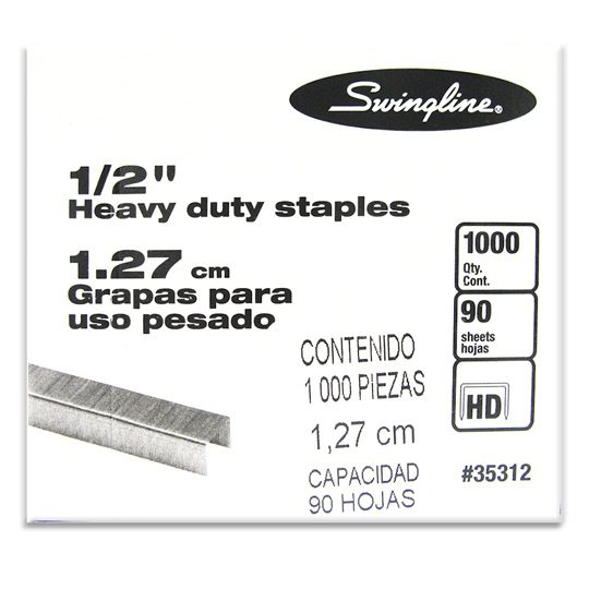 Grapa heavy duty sf-13 1/2" ACCO capacid Grapas para uso pesado, 1/2 ", puntas en forma de cincel, capacidad de 40 a 90 hojas, caja con 1000 grapas                                                                                                                                                      ad de 40 a 90 hojas                      - SWINGLINE