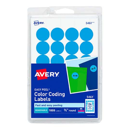 Etiqueta redonda removible azul claro AV Color azul claro, medidas 1.9 cm de diámetro, con 1,008 etiquetas                                                                                                                                                                                               ERY tecnología laser/inkjet              - AVERY