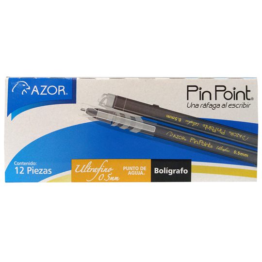 Bolígrafo ultra fino Pin Point 0.5 mm co Tinta negra, punto ultra fino 0.5 mm, punta de aguja, tinta de baja viscosidad que brinda flujo instantáneo, con tapón para cordón, rendimiento 1200 m, escritura suave y continua, barril de plástico de colores traslucidos con sistema anti-rodamiento.      lor negro caja con 12 pzas               - 301.6840NE