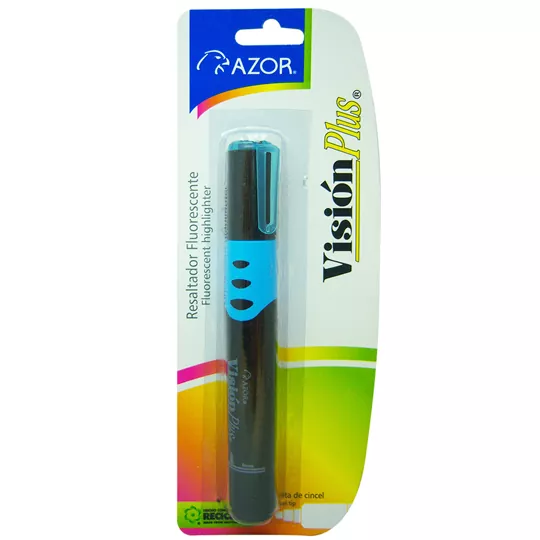 Resaltador de texto Vision Plus punta ci Tinta base agua de alta fluorescencia, lavable, punta cincel de 6 mm, tapa anti asfixia, barril de plástico con grip ahulado, ideal para usarse en todo tipo de papel o superficie absorbente, no toxico, rendimiento de 450 m.                                 ncel 6 mm color azul blíster             - 301.2610AZ