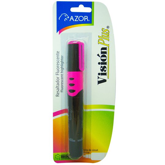 Resaltador de texto Vision Plus punta ci Tinta base agua de alta fluorescencia, lavable, punta cincel de 6 mm, tapa anti asfixia, barril de plástico con grip ahulado, ideal para usarse en todo tipo de papel o superficie absorbente, no toxico, rendimiento de 450 m.                                 ncel 6 mm color rosa blíster             - 301.2610RS