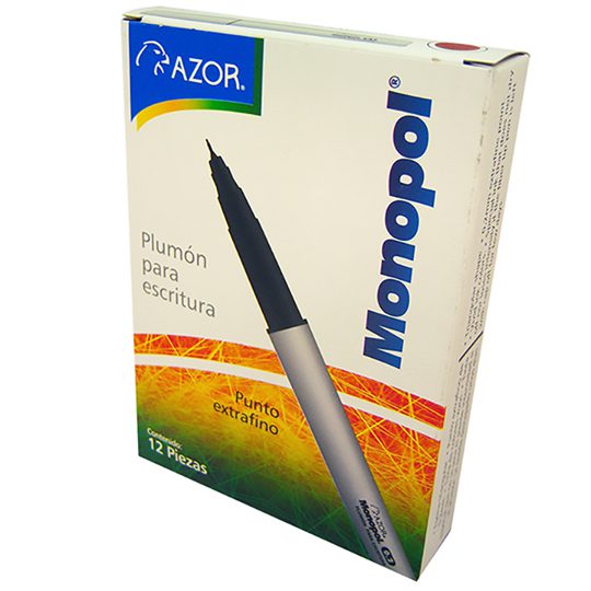 Plumón extra fino Monopol 0.2 mm colo    Tinta base agua de secado rápido, punta extrafina, barril plástico con diseño económico triangular, barril con grip ergonómico, tapa anti asfixia, no toxico, rendimiento 1000 m.                                                                               r rojo caja con 12 pzas                  - AZOR