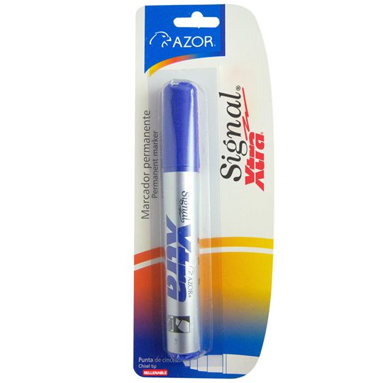 Marcador permanente Signal Xtra punta ci Tinta base alcohol, permanente en casi cualquier superficie, secado rápido, resistente al agua, barril plástico, rellenable con cartuchos de 1.7 c.c., ideal para marcar sobre cualquier superficie, no toxico, rendimiento 300 m.                              ncel 6 mm color azul blíster             - AZOR