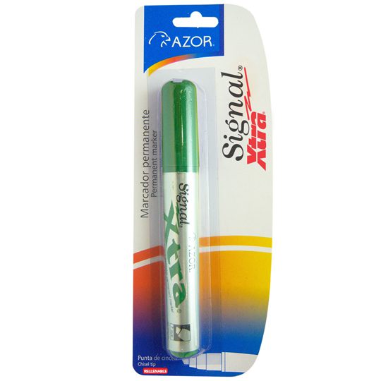 Marcador permanente Signal Xtra punta ci Tinta base alcohol, permanente en casi cualquier superficie, secado rápido, resistente al agua, barril plástico, rellenable con cartuchos de 1.7 c.c., ideal para marcar sobre cualquier superficie, no toxico, rendimiento 300 m.                              ncel 6 mm color verde blíster            - 301.40104