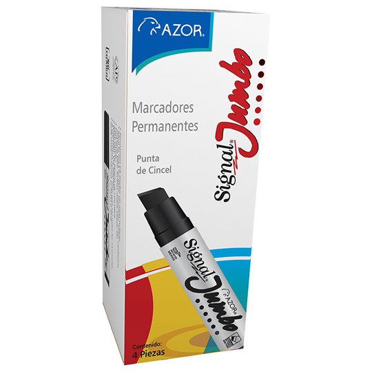 Marcador permanente Signal Jumbo punta c Tinta base alcohol permanente sobre cualquier superficie, secado rápido, resistente al agua, punta extra grande, ideal para marcar en vidrio, porcelana, metal, tela, madera, plástico, no toxico, rendimiento 600 m.                                           incel 16 mm color azul caja con 4 pzas   - 301.43000AZ