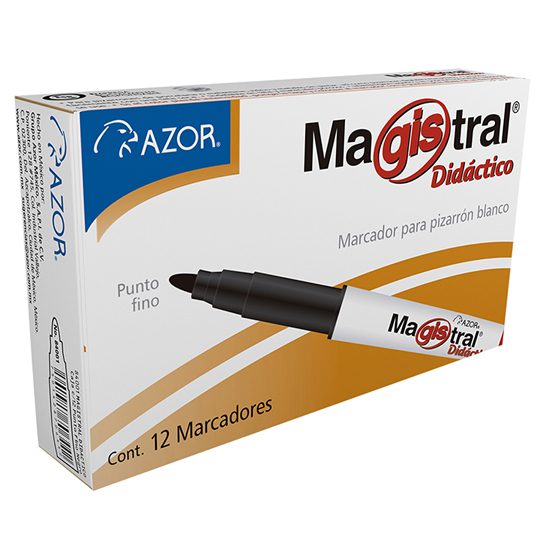 Marcador Magistral Didáctico punta bala  Tinta base alcohol de alta intensidad y bajo aroma, punta bala 2 mm, barril plástico con diseño ergonómico triangular, tapa anti asfixia, excelente calidad de borrado en superficies no porosas, no toxico, rendimiento de 280 m.                              2 mm color verde caja con 12 pzas        - AZOR