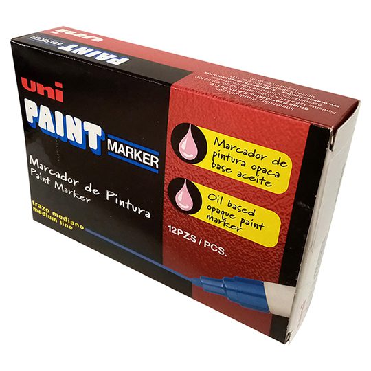 Marcador permanente UniPaint punta bala  Marcador industrial UniPaint, especial para altas temperaturas-250, barril metálico, punta bala, tinta base solvente que resiste todo tipo de clima, pinta en cualquier superficie, seca o húmeda, cerámica, madera, metal, etc.                                color negro caja con 12 pzas             - 305.PX20NE