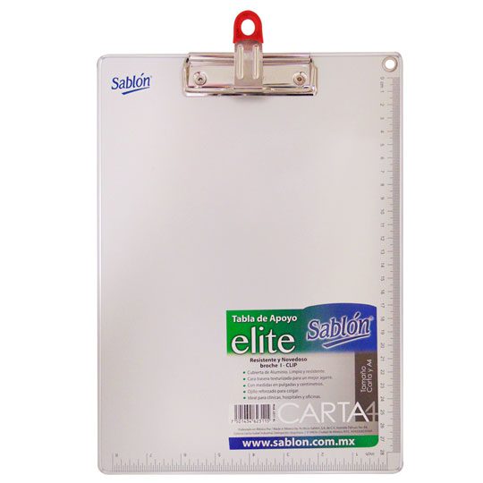 Tabla de aluminio Sablón con I-Clip metá Medida: 22.5 x 33 cm, tabla de aluminio con resistente broche I-Clip, cubierta de aluminio, graduada en centímetros y pulgadas, con ojillo reforzado para colgar, cara trasera texturizada para un mejor agarre, tamaño carta.                                  lico tamaño carta                        - 306.2311AL