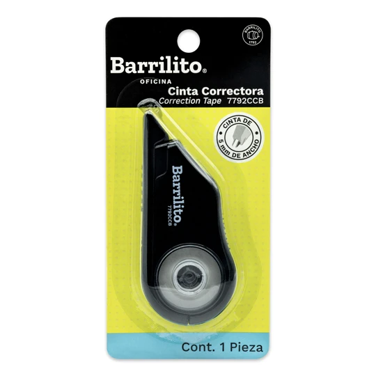 Corrector de cinta 12 m x 5 mm Barrilito Corrige errores en apuntes de forma limpia y rápida, no necesita tiempo de secado, aplicador con forma ergonómica y grip para un mejor agarre, medida: 9 x 4 cm, 12 metros de cinta por 5 mm de ancho, 1 pieza                                                  disponible en 6 diferentes colores       - BARRILITO