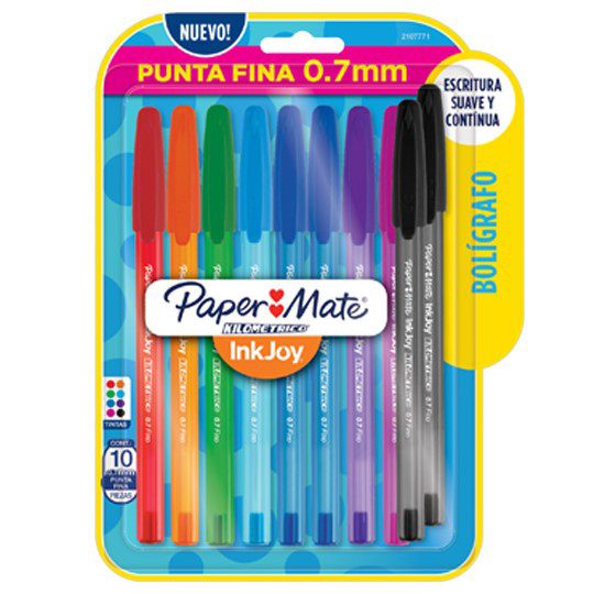 Paper Mate inkjoy 100 ST punto fino paqu Paper mate inkjoy bol. 100 st fino. 5 nuevos colores. Forma triangular para mayor confort. Barril de plastico traslúcido que indica el color de la tinta. Sistema de tinta inkjoy. - BEROL