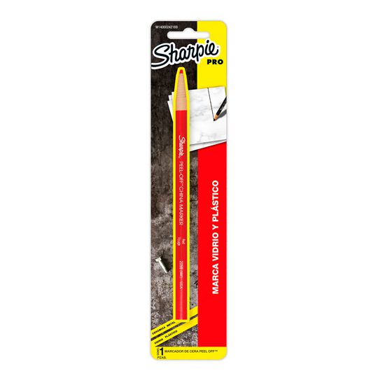 Marcador de cera Sharpie rojo 1pieza     Marcador de cera sharpie cuerpo redondo, se le va retirando el papel en circulo para poder usar el producto, resiste la decoloracion y la humedad.                                                                                                              .                                        - M14000242169