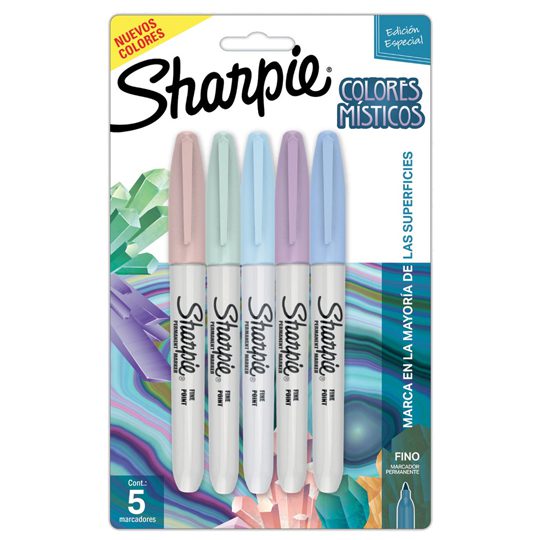 Marcador permanente punto fino Sharpie M Estuche que incluye 5 marcadores permanentes, colores misticos, tinta que no decolora de secado rapido y resistente al agua.                                                                                                                                    ystics tarjeta con 5 piezas colores surt - 2155612