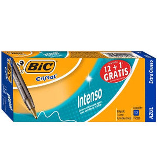 Bolígrafo Bic cristal azul extra grueso  Bic cristal intensamente suave, punto extra grueso 1,6 mm, trazos suaves ideal para que la escritura resalte mas, barril ahumado, escritura tipo gel                                                                                                            1.6 mm caja con 12 piezas                - BIC