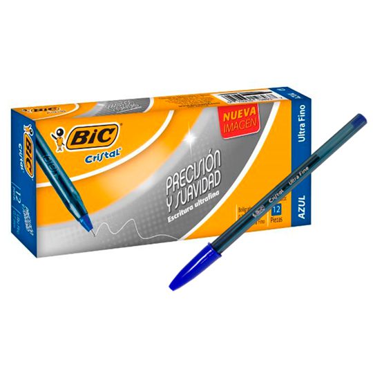 Bolígrafo Bic cristal azul ultra fino 0. Bolígrafo Bic cristal ultra fino, precisión y suavidad, punto ultra fino 0,7 mm, sensación de escritura suave, tapa ventilada para evitar asfixia, ideal para que tu letra sea mucho mas bonita gracias a su trazo suave y preciso                              7mm caja con 12 piezas                   - 70330198937