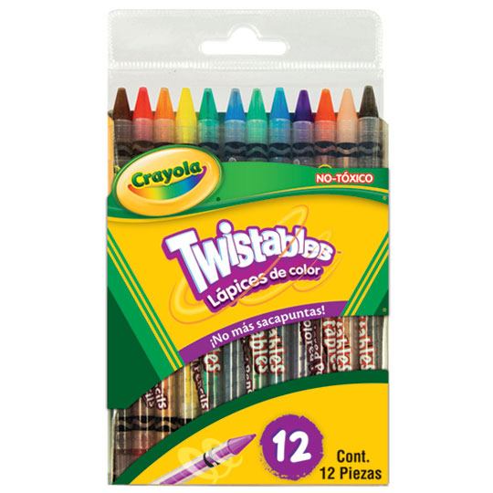 Lápices de colores twistables Crayola 12 Gira y saca mas diversión al colorear, no necesitas sacapuntas o quitarle la envoltura cuando se acabe la punta, solo gira y obtendrás mas punta, no toxicos                                                                                                    piezas                                   - 687408