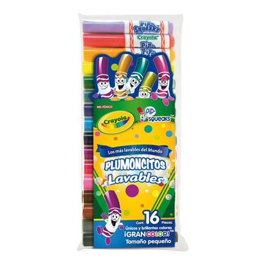 Plumoncitos Crayola lavables 16 piezas   16 plumones, punta fina-mediana, lavables fácilmente en piel y ropa, únicos y brillantes, 16 plumoncitos, no tóxicos.                                                                                                                                           .                                        - 588703