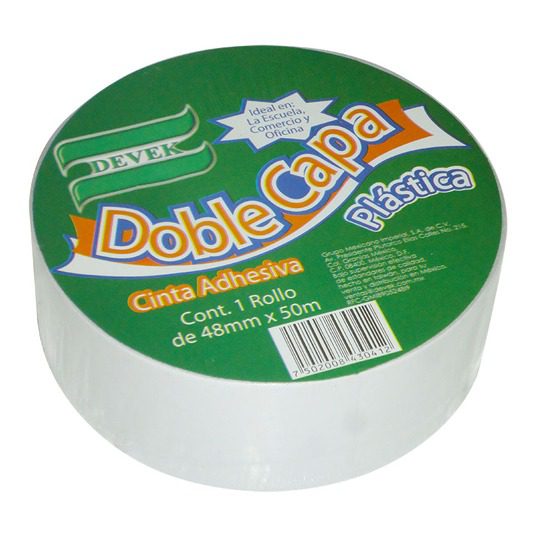 Cinta doble capa DEVEK 48 mm x 50 mts. c Ideal para los profesionales en diseño y actividades promocionales, su gran adherencia la hace ideal para trabajos escolares y de decoración.                                                                                                                   olor blanco, cinta de polipropileno      - DEVEK