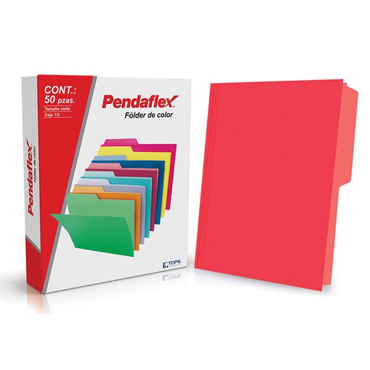 Folder de color Pendaflex carta color ro Papel manila color stock de 9.5 pts., doble tonalidad: interior y exterior para evitar la perdida de documentos, pre-suajado superior y lateral para broche de 8 cm, dobleces adicionales para expansión de hasta 2 cm, caja con 50 piezas.                     jo ceja 1/2 caja con 50 pzas             - PENDAFLEX