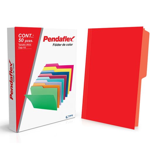 Folder manila Pendlaflex oficio color ro Papel manila color stock de 9.5 pts., doble tonalidad: interior y exterior para evitar la perdida de documentos, pre-suajado superior y lateral para broche de 8 cm, dobleces adicionales para expansión de hasta 2 cm, caja con 50 piezas.                     jo ceja 1/2 caja con 50 pzas             - PENDAFLEX