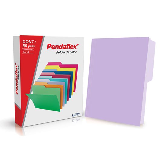 Folder de color Pendaflex carta color la Papel manila color stock de 9.5 pts., doble tonalidad: interior y exterior para evitar la perdida de documentos, pre-suajado superior y lateral para broche de 8 cm, dobleces adicionales para expansión de hasta 2 cm, caja con 50 piezas.                     vanda ceja 1/2 caja con 50 pzas          - C0050 1/2 LAV