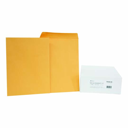 Sobre kraft engomado Ampad carta caja co Papel de 90 g., medida: 22.9 x 30.5 cm, cierre engomado, solapa recta, el tipo de material añade seguridad y confidencialidad, apertura final y broche reusable es ideal para el correo y guardado de documentos.                                               n 100 pzas                               - 74332-24