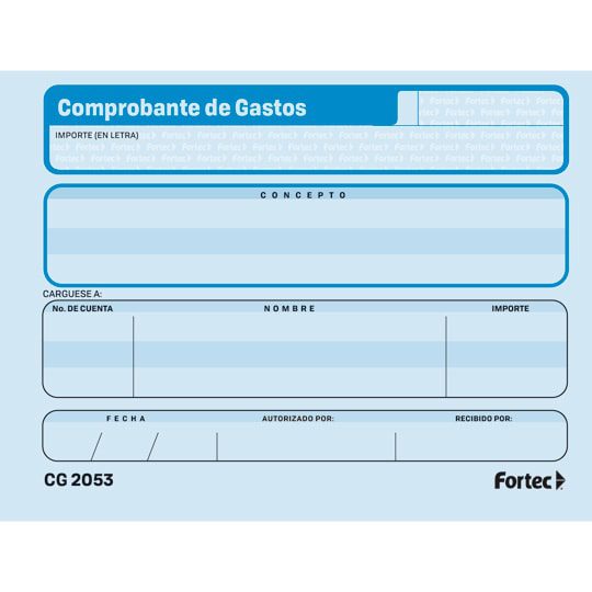 Comprobante de gastos Fortec 1/4 carta 3 Papel de 68 g, color azul óptico, medida: 1/4 de carta (10.7 x 14 cm).                                                                                                                                                                                           blocks con 50 hojas cada uno            - CG-2053