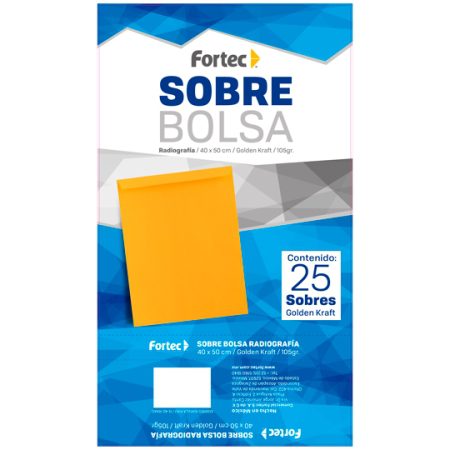 Sobre kraft engomado Fortec esquela caja Sobre tipo bolsa con solapa engomada, golden kraft de 90 gr, escote en "V" para facilitar la manipulación de documentos, solapa con pleca guía para facilitar el cerrado del sobre, medida: 16.5 x 25 cm.                                                        con 50 piezas                           - B-16-KG