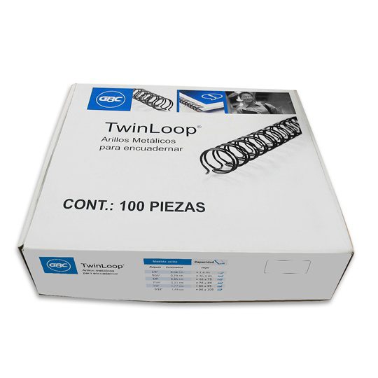 Arillo metal Twin Loop negro  5/16" GBC  Caja con 100 piezas elaborado con material de alta resistencia                                                                                                                                                                                                  paso 3:1 capacidad 36-60 hojas           - M500135