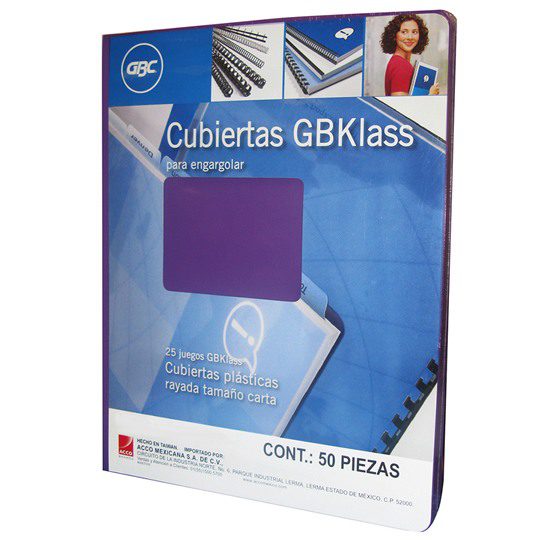 Cubierta plástica tamaño carta gbklas    Textura rayas verticales de 16 puntos de espesor con 50 piezas                                                                                                                                                                                                  C color morada con                       - M600022