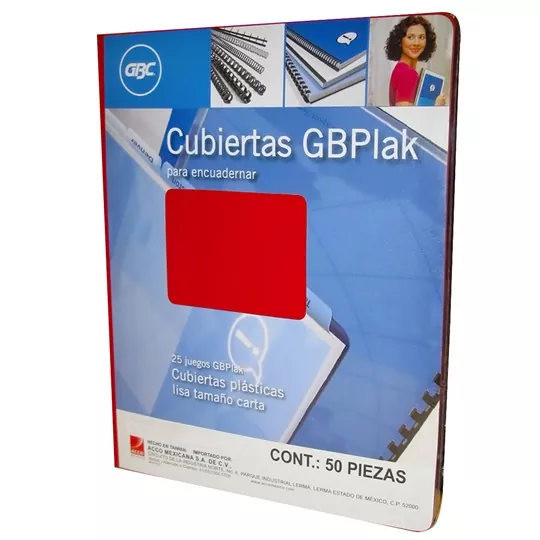 Cubierta plástica tamaño carta GBPlak li Textura lisa sólida de 14 puntos de espesor con 50 piezas                                                                                                                                                                                                       so GBC color rojo                        - P3547