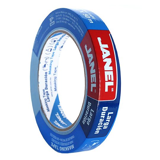 Masking tape 230 azul JANEL 18x50 1 piez Cinta adhesiva masking tape alto: 1.78, ancho:11.59, largo: 11.59, respaldo: papel crepé, adhesivo acrílico, color de linea azul, espesor total de 85 micras+- 0.2 micras, adhesión media, aplicable para pintado de paredes, madera, vidrio o metal            a                                        - 2301850100