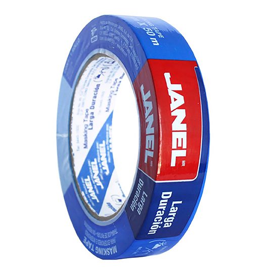 Masking tape 230 azul JANEL 24x50  1piez Cinta adhesiva masking tape alto:2.23, ancho:11.42, largo: 11.42 respaldo: papel crepé, adhesivo acrílico, color de linea azul, espesor total de 85 micras+- 0.2 micras, adhesión media, aplicable para pintado de paredes, madera, vidrio o metal              a                                        - 2302450100