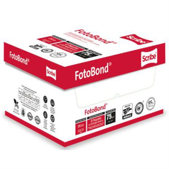 Papel fotobond Scribe carta blancura 95% Medidas 21.59x27.94 cm. caja con 10 resmas de 500 hojas c/u. optimo desempeño en copiadoras, laser, fax, escolar y oficina, papel de uso diario para todas las necesidades de impresion, optimo para impresiones de alto volumen. Cumple: NOM-050-SCFI-2004 y N 75gr                                     - 10000005277