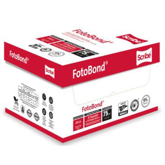 Papel fotobond Scribe oficio blancura 95 Medidas 21.59x34. caja con 10 resmas de 500 hojas c/u. optimo desempeño en copiadoras, laser, fax, escolar y oficina, papel de uso diario para todas las necesidades de impresion, optimo para impresiones de alto volumen. Cumple: NOM-050-SCFI-2004 y NOM-144 - 10000005276