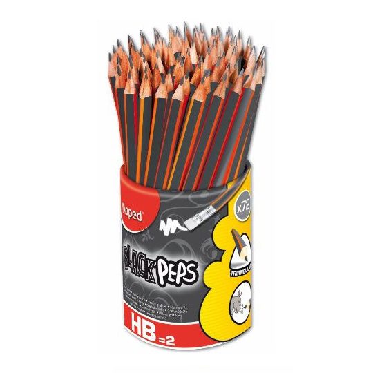 Lápiz de grafito black peps Maped con 72 Con goma para borrar, rápido y eficiente afilado, menos minas rotas, bote con 72 piezas                                                                                                                                                                          piezas  Lápiz HB no. 2 forma triangular - 851759ZT