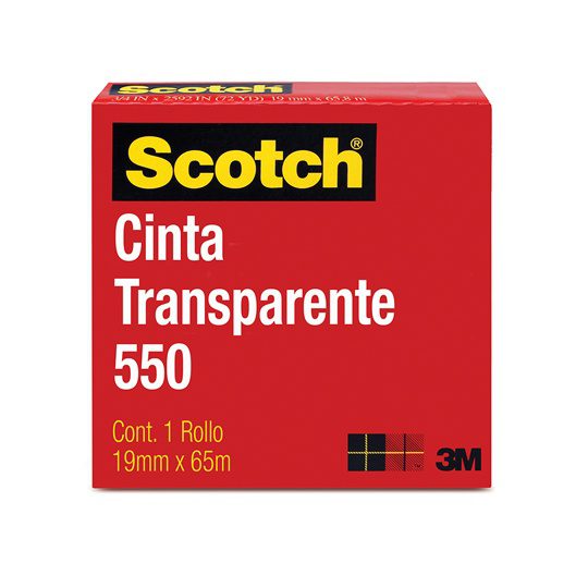 Cinta 550 transparente Scotch 3M 19x65 c Resistente y duradera, ideal para sellar sobres y reparar cosas pequeñas, acabado brillante, medidas 19mm x 65m                                                                                                                                                 aja con1 pieza                           - SCOTCH