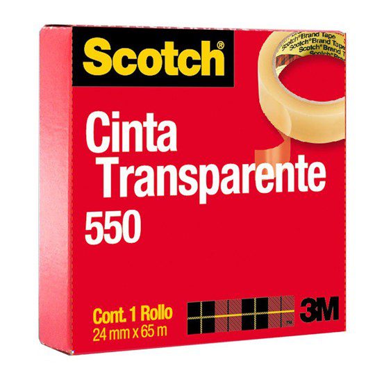 Cinta 550 transparente Scotch 3M 24x65 c Resistente y duradera, ideal para sellar sobres y reparar cosas pequeñas, acabado brillante, medidas 24mm x 65m, centro 7.6cm=3                                                                                                                                 aja con 1 pieza                          - SCOTCH