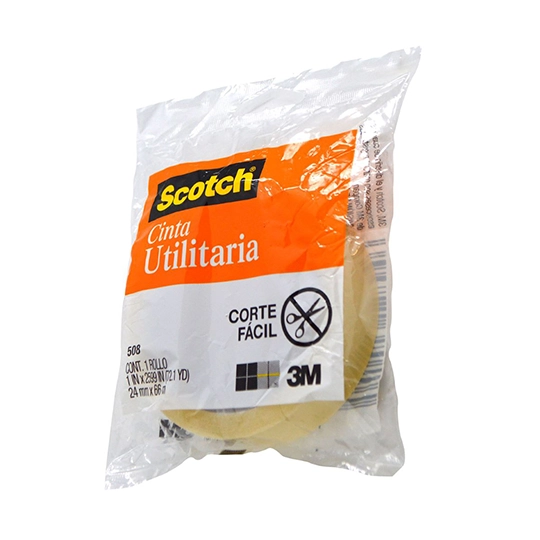 Cinta utilitaria Scotch Mod. 508 3M 24x6 Uso general, se corta facilmente con los dedos, medidas 24mm x 66m, centro 7.6cm=3                                                                                                                                                                              6 bolsa con 1 pieza                      - SCOTCH