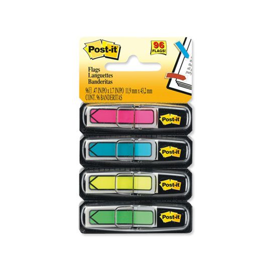 Banderitas Mod. 684-ARR4 flecha Post-it  Enfatiza informacion importante para ahorrar tiempo, no danannla superficie al retirarlas, se puede escribir sobre ellas, en total 96 banderitas, 4 colores, rojo, amarillo, azul, verde, medidad: 1.19 cm x 4.3cm                                              0.47x1.7 pulgadas 4 colores neón         - 70071351384