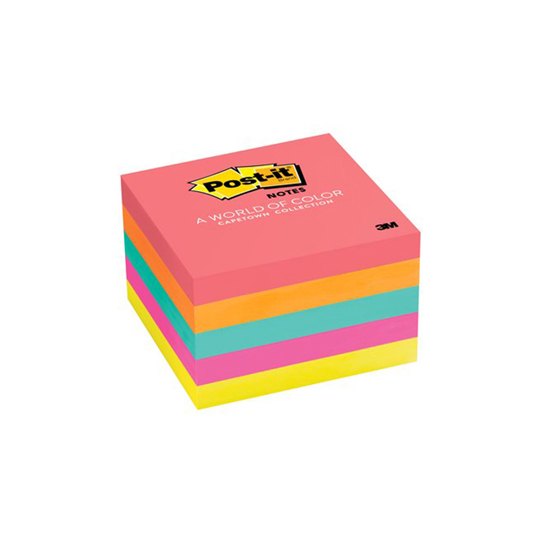 Notas Mod. 2072 Post-it capetown 3x3 pul Notas adhesivas, 5 blocks neon, 75 hojas por cada block, 7.6cm x 7.6cm = 3 x3 (total 375 hojas),  post it, 3M                                                                                                                                                   gadas 5 block con 75 hojas cada uno      - POST IT