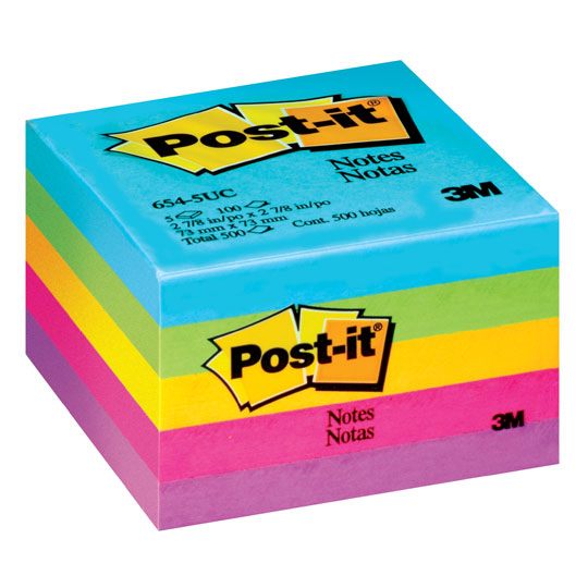 Notas Mod. 654-5uc Post-it Jaipur 3x3 pu Notas adhesivas, 5 blocks colores surtidos, 100 hojas cada uno,  7.6cm x 7.6cm = 3x3. Post it, 3m                                                                                                                                                               lgadas, 5 blocks con 100 hojas cada uno  - POST IT