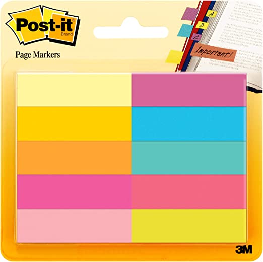 Señaladores Mod 670-10ab Post-it 10 colo Marcadores de pagina de papel, 10 blocks de diferentes colores brillantes, 50 señaladores c/u (500h) medidas: 1.27 cm x 4.45 cm                                                                                                                                 res brillantes                           - 3M